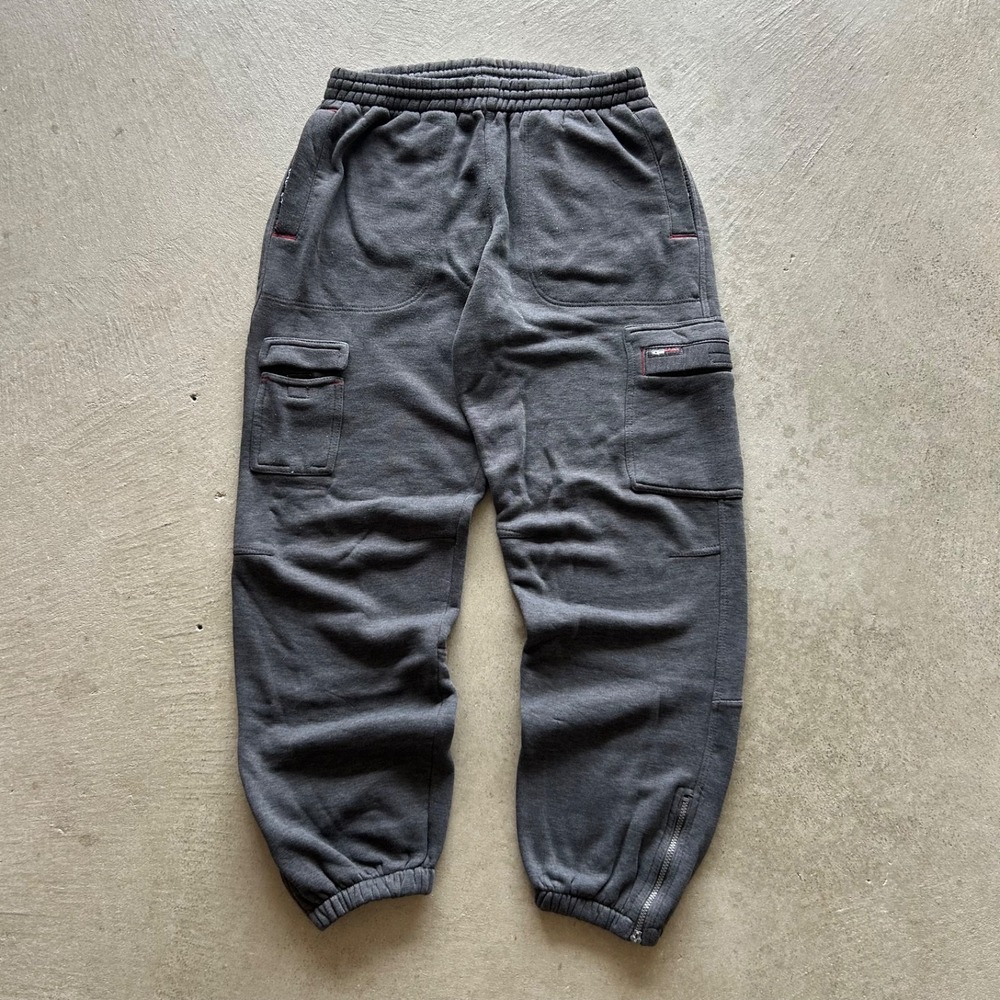 Vintage Y2K Koman Cargo Sweatpants Size Medium Charcoal Gray Fleece Baggy